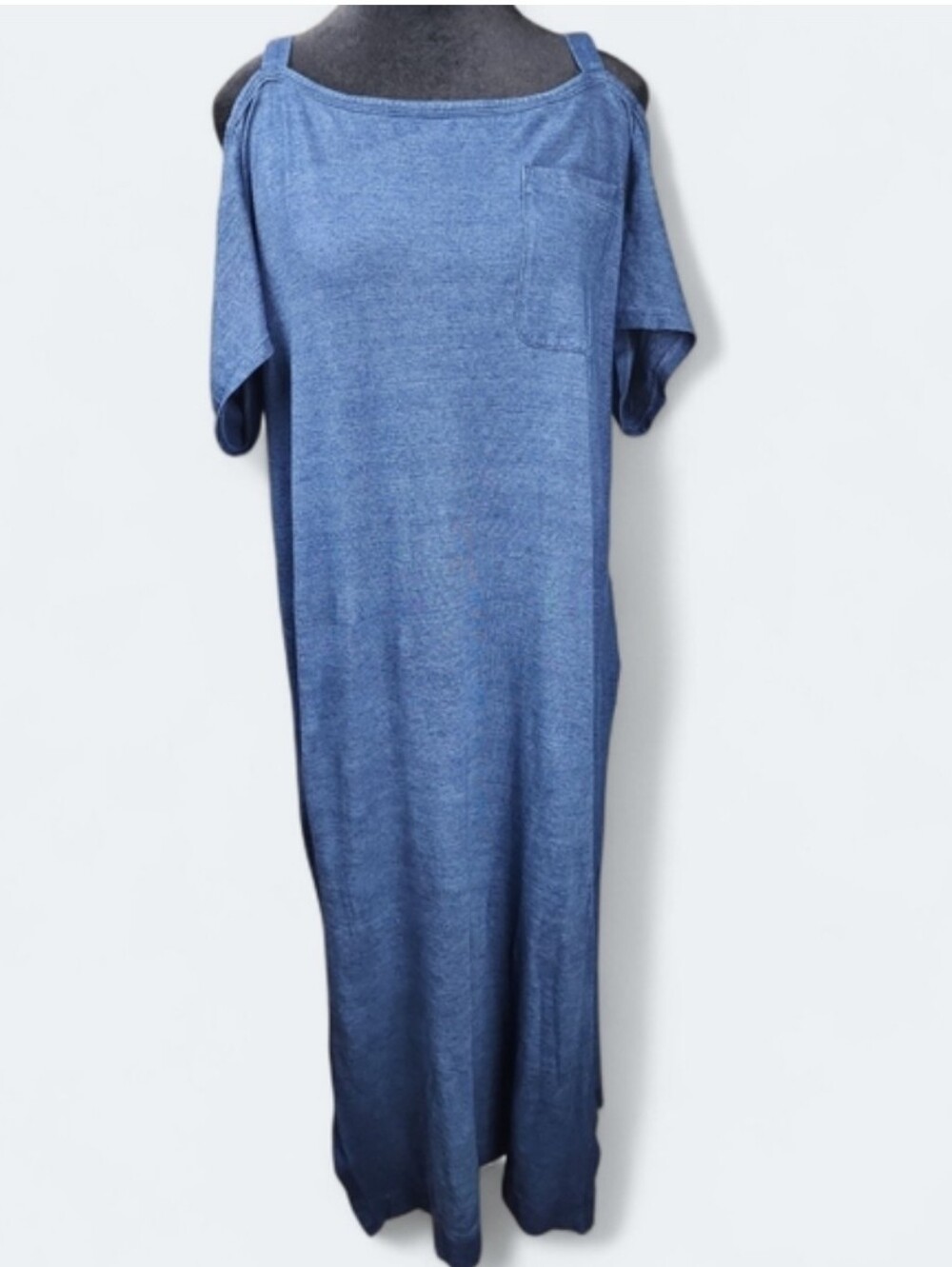 CLOTH & STONE | Anthropologie Cold Shoulder 100% Cotton Blue Maxi Dress | M - Picture 9 of 9